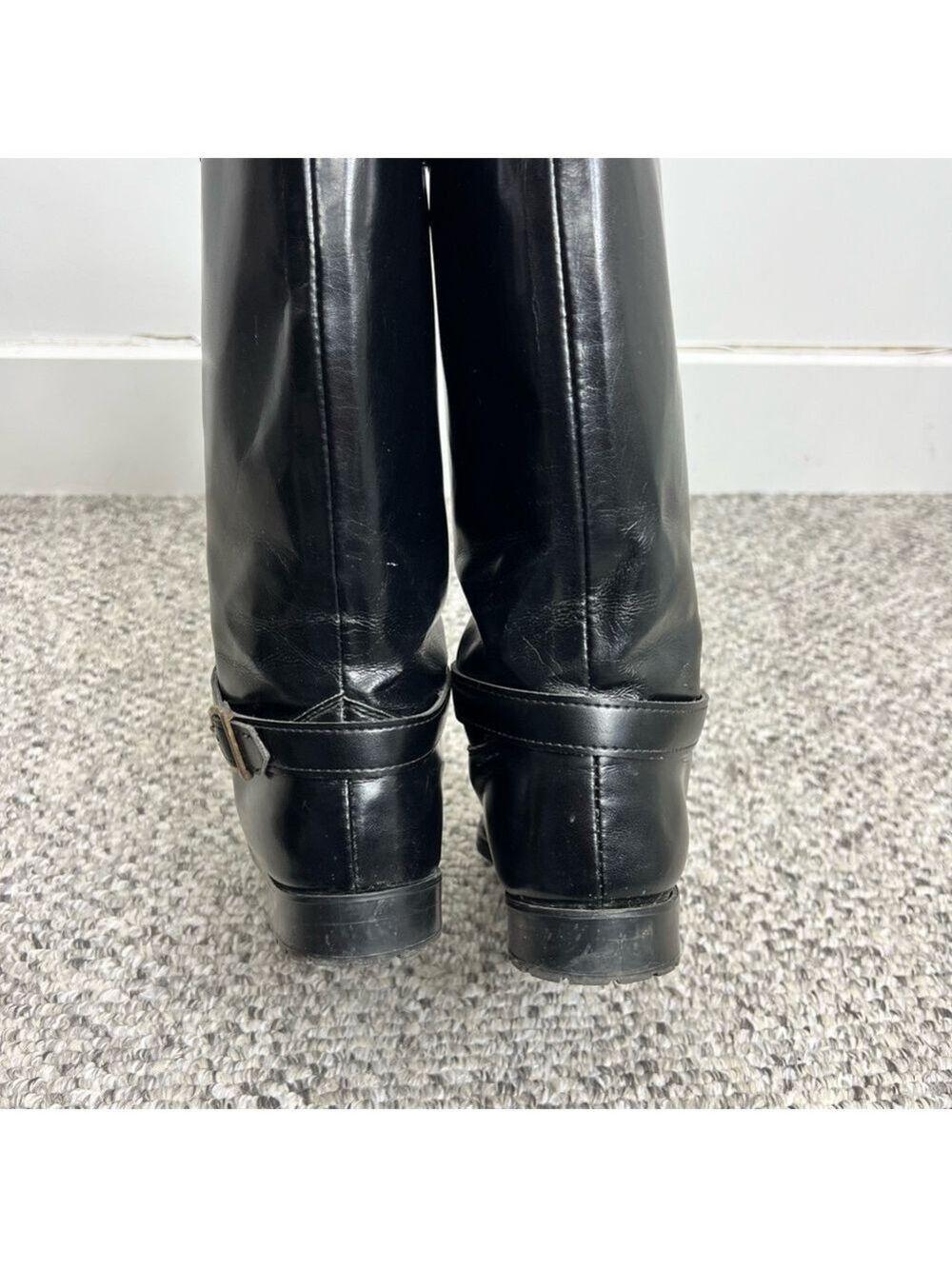 Vintage minimalist tall black vegan leather fleece lined flat boots 10 - Picture 10 of 15